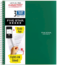 NOTEBOOK, 3-SUBJECT, FIVE STAR, 8.5" X 11", COLLEGE RULED, 150 SHEETS MAIN